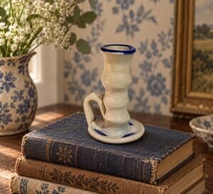 Williamsburg Pottery Salt Glaze Candle Holder Chamberstick Colonial Cottage
